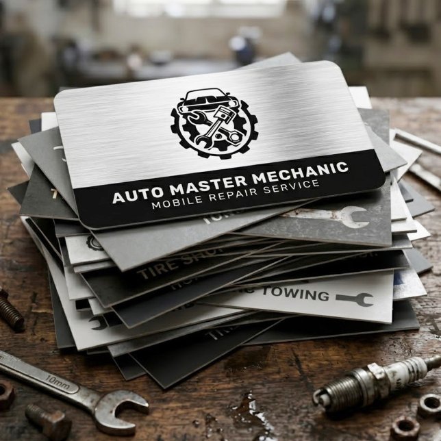 TARJETA DE VISITA AUTOMOTIVE REPAIR SERVICE | CAR / AUTO MECHANIC (This stylish and manly auto mechanic repair service business card)