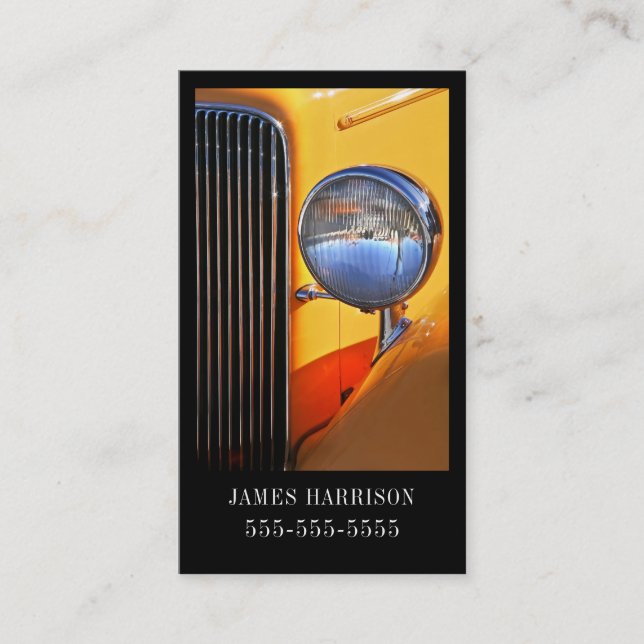 Tarjeta De Visita Automóvil clásico amarillo y negro (Anverso)