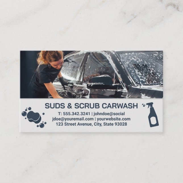 Tarjeta De Visita Automóvil De Limpieza De Mujeres | Carwash Worker (Anverso)