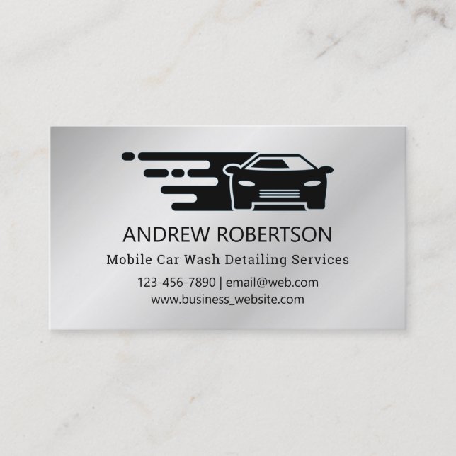 Tarjeta De Visita Automóvil Profesional Detailing Faux Metallic (Anverso)
