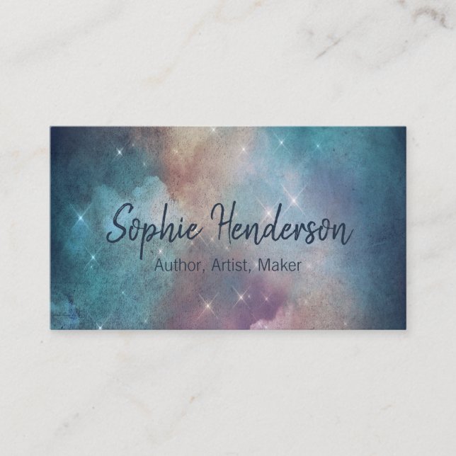 Tarjeta De Visita Autor artístico de galaxia verde azulada y marina  (Anverso)