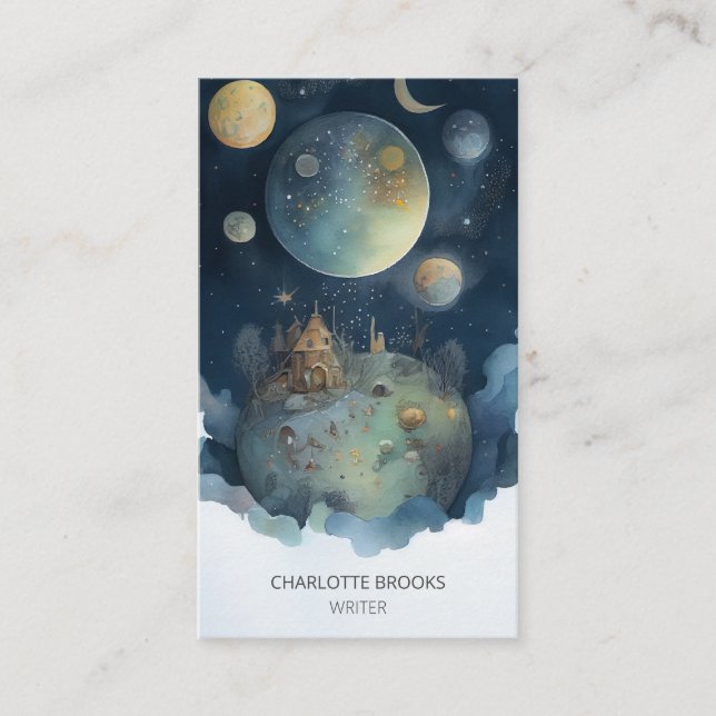 Tarjeta De Visita Autor de fantasía de acuarela caprichosa (Anverso)