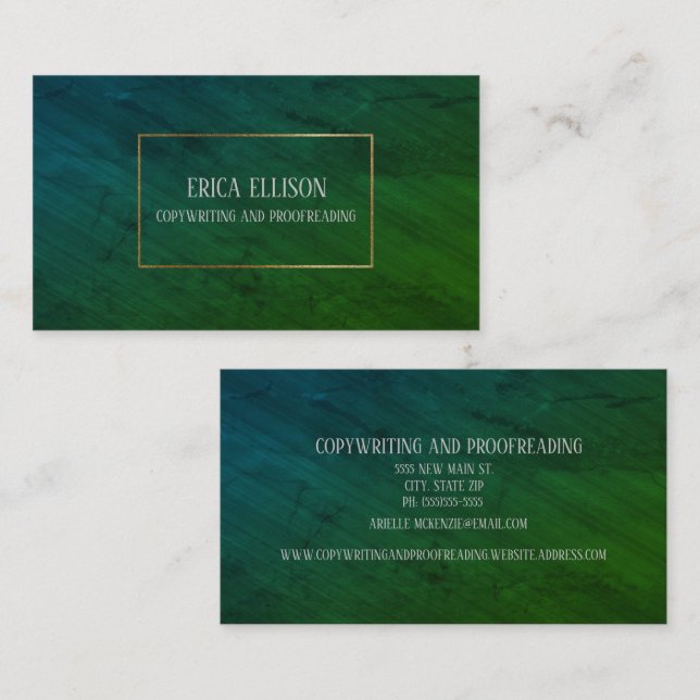 Tarjeta De Visita Autor de oro verde azul elegante profesional (Anverso / Reverso)