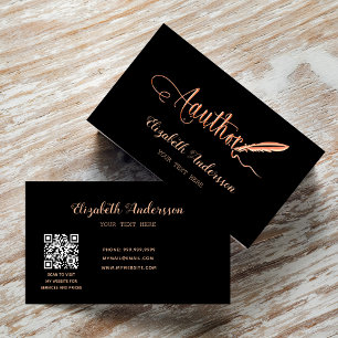 Tarjeta De Visita Autor rosa negro código QR oro
