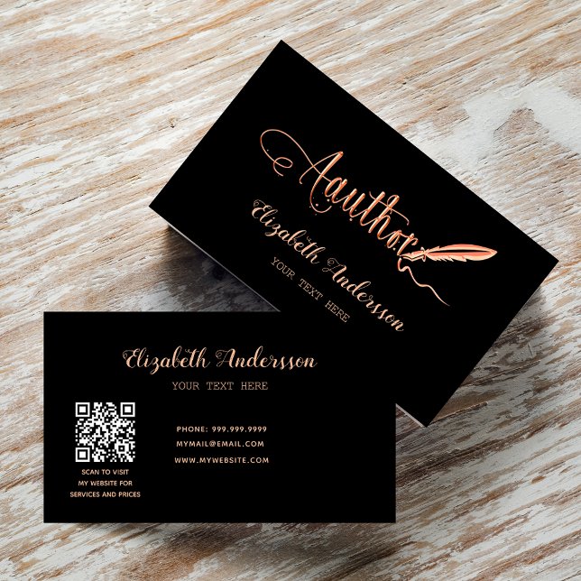 Tarjeta De Visita Autor rosa negro código QR oro (Subido por el creador)