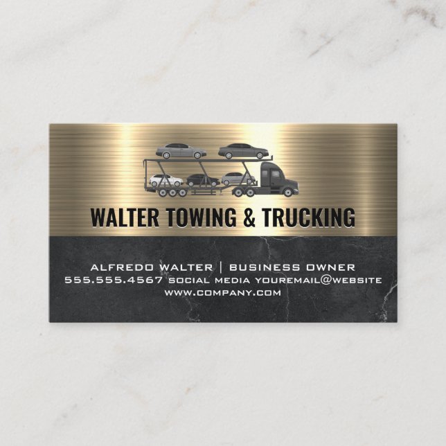 Tarjeta De Visita Autos Semi Truck | Mármol de oro metálico (Anverso)