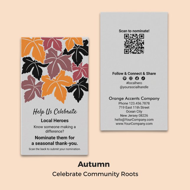 Tarjeta De Visita Autumn Local Hero Nomination Gracias (Autumn Local Hero Nomination Thank You Business Card)