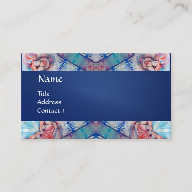 Tarjeta De Visita AVALON PSYCHEDELIC monograma, azul púrpura rosa (Anverso)