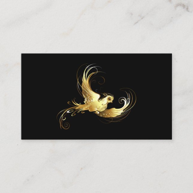 Tarjeta De Visita Ave dorada sobre fondo negro (Anverso)