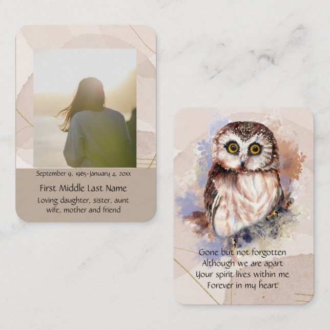 Tarjeta De Visita Ave en memoria de Pocket Keepsake (Anverso / Reverso)