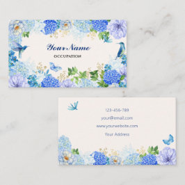 Tarjeta De Visita Ave floral azul simple