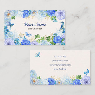 Tarjeta De Visita Ave floral azul simple