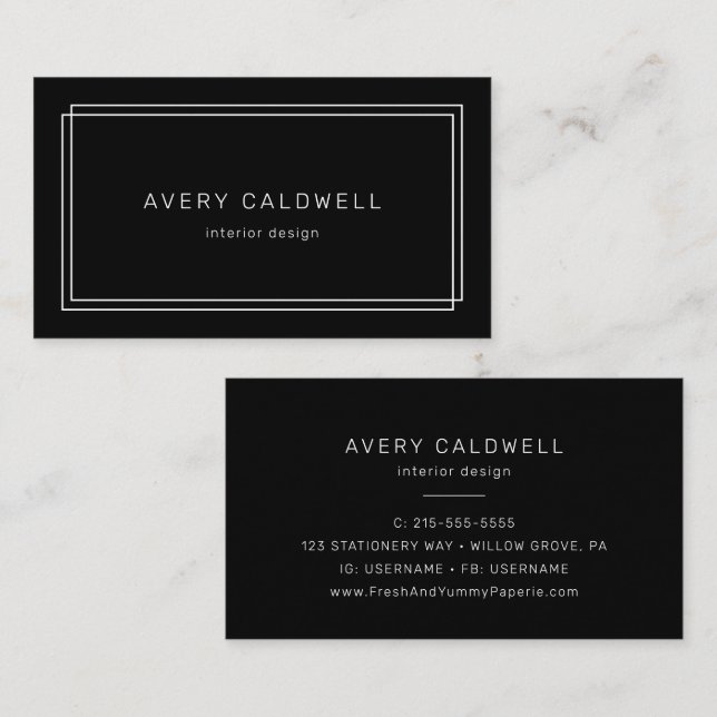 Tarjeta De Visita AVERY Modern Black Double Frame Business Card (Anverso / Reverso)