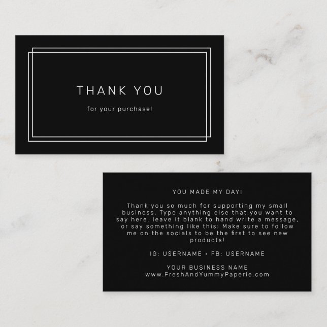 Tarjeta De Visita AVERY Modern Dark Double Frame Thank You (Anverso / Reverso)
