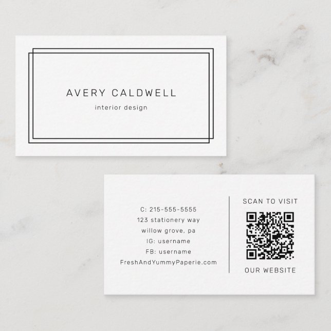 Tarjeta De Visita AVERY Modern Minimalist Double Frame QR Code (Anverso / Reverso)