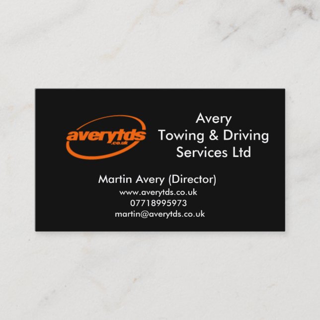 Tarjeta De Visita AveryTowing & Driving Services Ltd (Anverso)