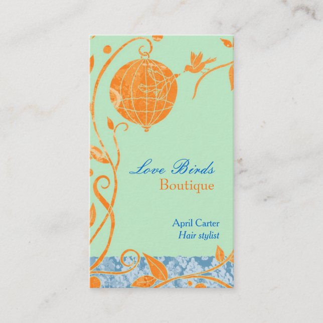 Tarjeta De Visita Aves amorosas Mint Green Hair Stylist (Anverso)
