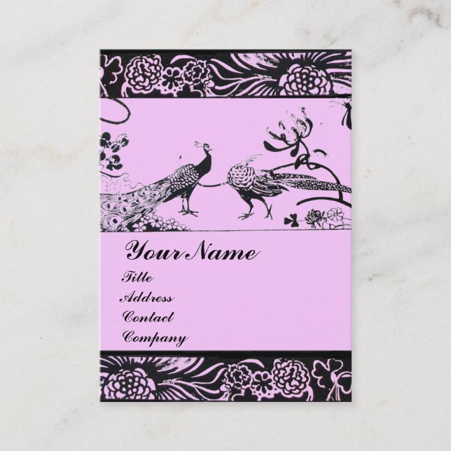 Tarjeta De Visita AVES DE AMOR boda, rosa negro y blanco (Anverso)
