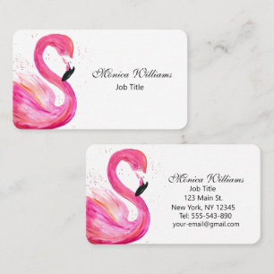 Tarjeta De Visita Aves Flamingo Acuarela Rosa Tropical
