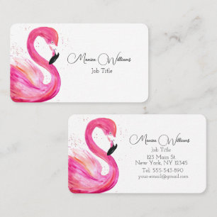 Tarjeta De Visita Aves Flamingo Acuarela Rosa Tropical