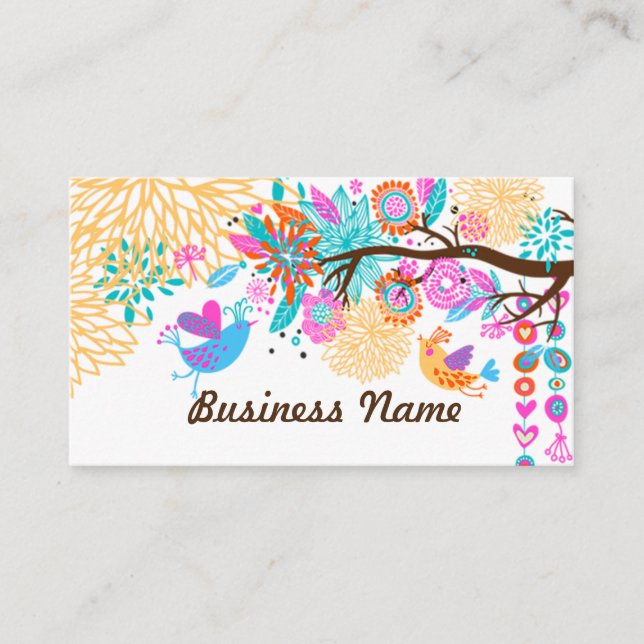 tarjeta de visita - aves, fondo floral (Anverso)