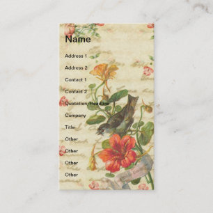 Tarjeta De Visita Aves y flores de época