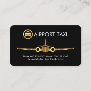 Tarjeta De Visita Avión Dorado Minimalista Taxi de Aeropuerto