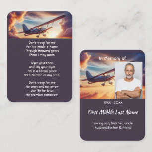 Tarjeta De Visita Avión Piloto Memorial Cristiano Volando Atardecer