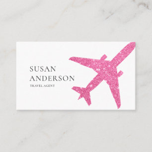 Tarjeta De Visita Avión Purpurina Rosado