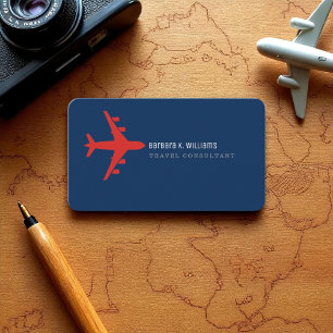 Tarjeta De Visita Avión rojo del consultor de viajes en azul