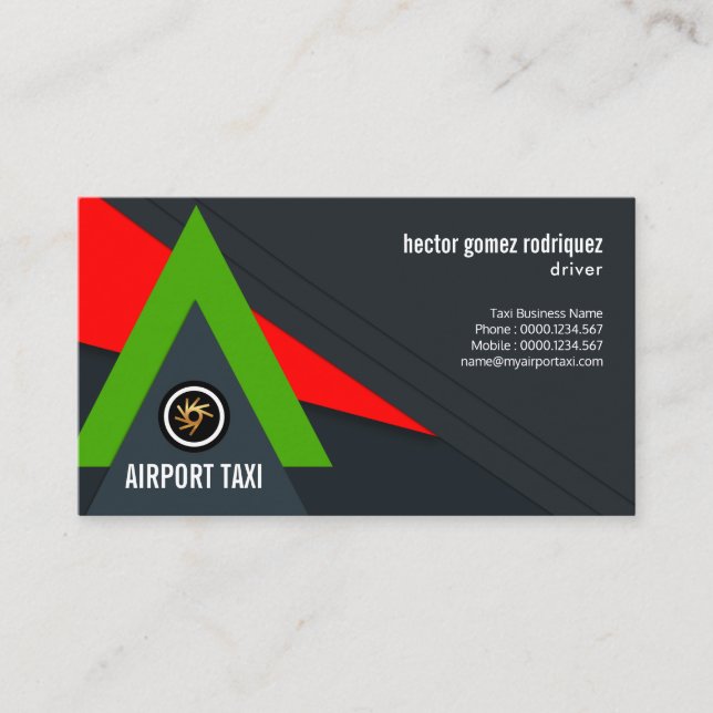 Tarjeta De Visita Avión verde creativo que golpea el cielo rojo Taxi (Anverso)