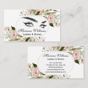 Tarjeta De Visita azotes y cejas floral rosa blanco moderno elegante