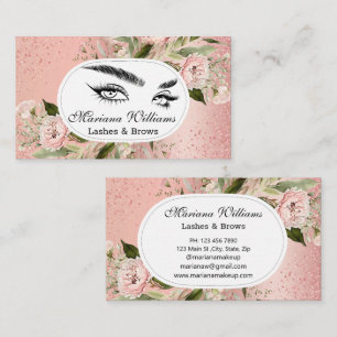 Tarjeta De Visita azotes y cejas salón de belleza purpurinas rosa fl