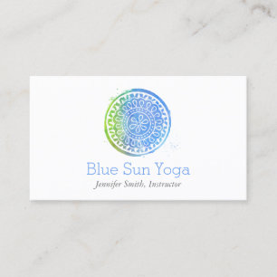 Tarjeta De Visita Azul acuarela Mandala Yoga y Wellness