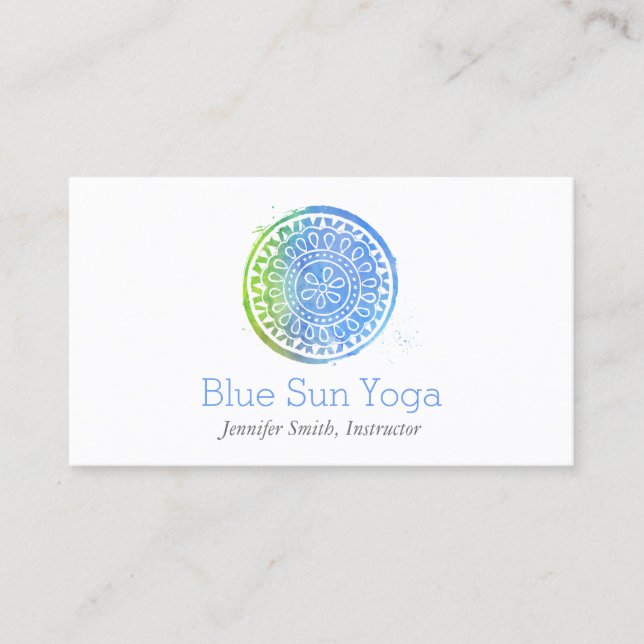 Tarjeta De Visita Azul acuarela Mandala Yoga y Wellness (Anverso)