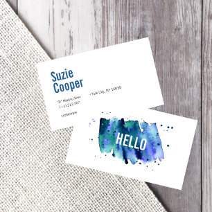 Tarjeta De Visita Azul acuarela y verde profesional