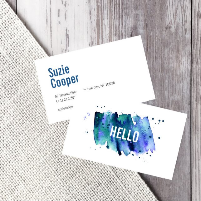 Tarjeta De Visita Azul acuarela y verde profesional (Subido por el creador)