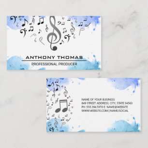 Tarjeta De Visita Azul acuático   Notas musicales