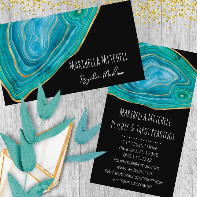 Tarjeta De Visita Azul Agate Slice Crystal Psíquico Medio Espiritual (Subido por el creador)