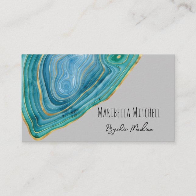 Tarjeta De Visita Azul Agate Slice Crystal Psíquico Medio Espiritual (Anverso)