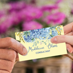 Tarjeta De Visita Azul Amarillo Floral Moderno Chic