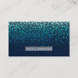 Tarjeta De Visita Azul Aqua Naval Brillo Destello Moderno Glam Chic