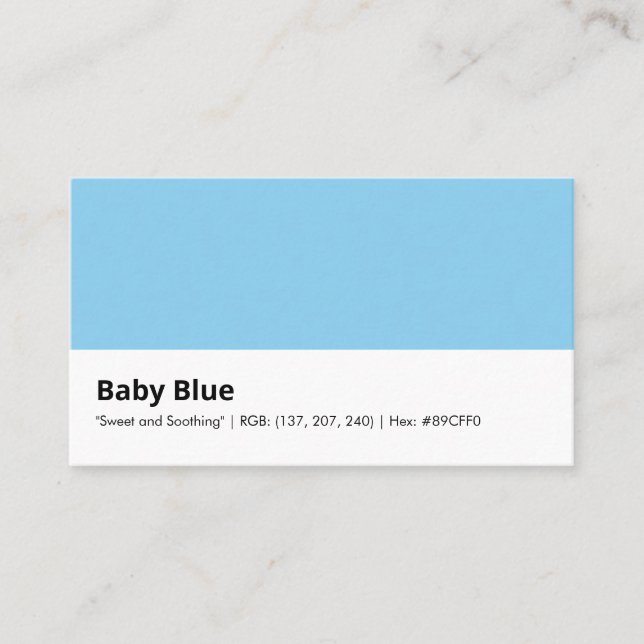 Tarjeta De Visita Azul bebé | "Dulce y relajante" (Anverso)