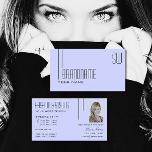 Tarjeta De Visita Azul bebé llano con monograma y foto simple