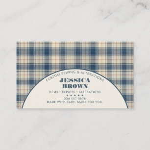 Tarjeta De Visita Azul Beige Cuadros Rústico Moderno