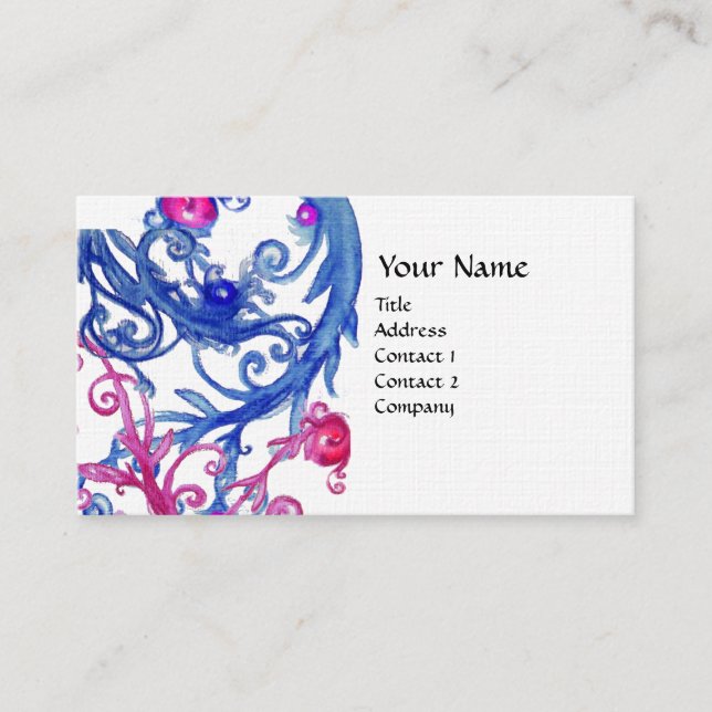 Tarjeta De Visita AZUL BERRIES SWIRLS Ropa metálica (Anverso)