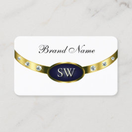 Tarjeta De Visita Azul blanco oscuro y oro moderno con monograma