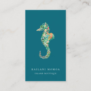 Tarjeta De Visita Azul botánico del Seahorse de la isla