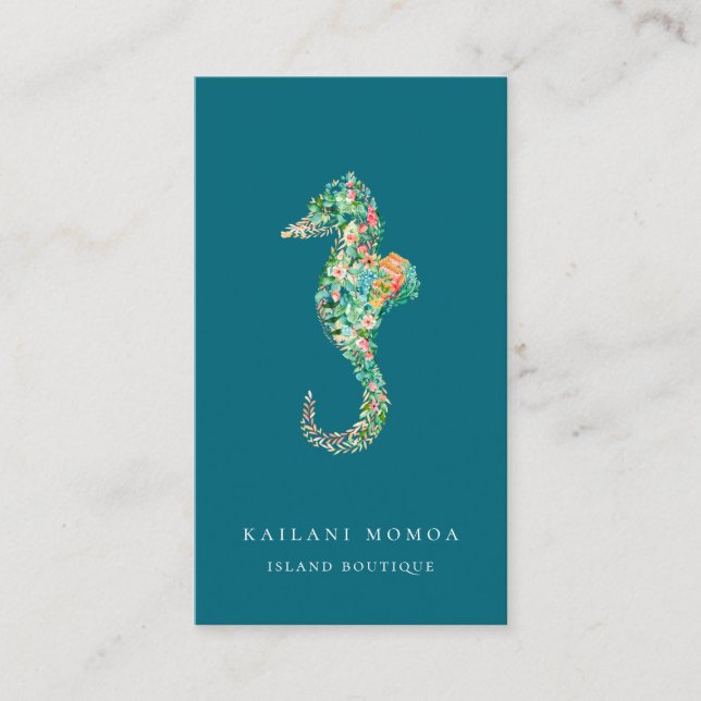 Tarjeta De Visita Azul botánico del Seahorse de la isla (Anverso)