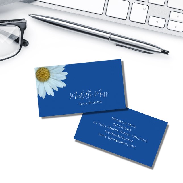 Tarjeta De Visita Azul botánico elegante de margarita (Subido por el creador)